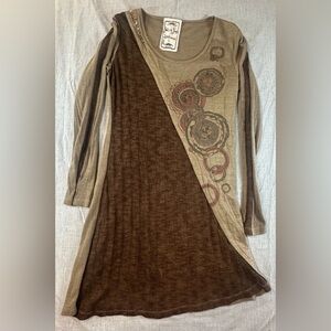 Jack and Jinger Brown and Cream Long Sleeve Boho/Artsy Dress